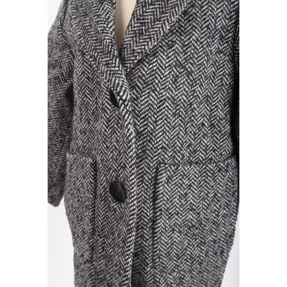 Zara Kids Wool Pea Coat Herringbone Black White Sz 7 Yrs 122 cm Manteco wool NWT - Picture 4 of 8